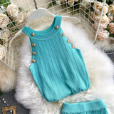 Znbbw Women's Knitting O-neck Off-shoulder Tank Tops Female Bodycon Knitted Buttons Camisole Sleeveless Tee shirts Women