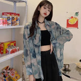 znbbw Summer Street Style Oversize Women Shirt Blouse Tie Dye Long Sleeve Ladies Tunic Shirts Y2K Button Up Female Clothing Tops