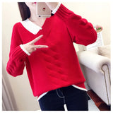 Znbbw Women's Sweaters Knitting Pullover 2024 New Autumn Winter Casual Loose Striped V-neck Knitted Sweater Female Pullovers Tops