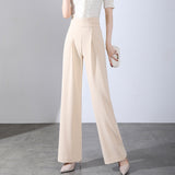 Znbbw 2023 Fashion Women Pants Apricot Black Drape Straight Trousers Female Casual Elastic Waist Wide Leg Pants Office Pants