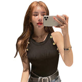 Znbbw Women's Knitting O-neck Off-shoulder Tank Tops Female Bodycon Knitted Buttons Camisole Sleeveless Tee shirts Women