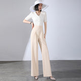 Znbbw 2023 Fashion Women Pants Apricot Black Drape Straight Trousers Female Casual Elastic Waist Wide Leg Pants Office Pants