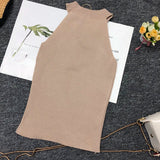 Znbbw Summer Women Slim Knitting Off-shoulder Tank Crop Tops Female Knitted Camisole Cropped Sleeveless Short T-shirts Tees