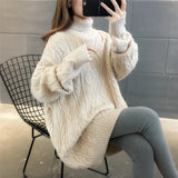 Znbbw Loose Lazy Wind Long Sweater Women Long Sleeve Striped Jacquard Straight Knitted Sweater Women Female Spring Autumn