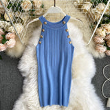 Znbbw Women's Knitting O-neck Off-shoulder Tank Tops Female Bodycon Knitted Buttons Camisole Sleeveless Tee shirts Women