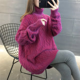 Znbbw Loose Lazy Wind Long Sweater Women Long Sleeve Striped Jacquard Straight Knitted Sweater Women Female Spring Autumn