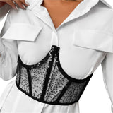 Znbbw Waist Corset For Women Lace Up Goth Bustier Top Body Shapewear Mesh Women Metal Chain Straps Female Stretchy Wide Belt