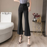 Znbbw Summer Fashion Women Office Pants Ankle Length High Waist Flare Pants Vintage Ladies Streetwear Black Gray Casual Pants