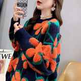 Znbbw Women Pullover Sweaters 2024 Autumn Winter Tops Korean Slim Flower Women Pullover Knitted Sweater Jumper Soft Warm Pull Femme