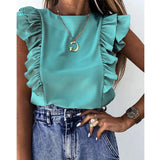 Znbbw Women Elegant Solid color Ruffle blouse shirt 2023 Summer O Neck Pleated Blusa Lady 3XL New Casual Button sleeveless tops blusa