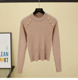 Znbbw Sleeve O-neck High Quality Sweater Shirts With Decorated Buttons Girls Stretchy Crop Tops Autumn Sweaters Pullovers Women