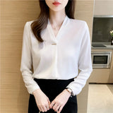 Znbbw Women V-Neck White Chiffon Blouse Blouse Shirt Tops Long Sleeve Blouse Women Blusas Mujer De Moda 2023 Blouses Femme A296