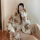 Znbbw New Cartoon Bear Lamb Zip Up Hoodie Women Hooded Coat Casual Oversized Sweatshirt Tops Female Hoodie Jacket Cute Teddy Coat