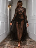 Znbbw Women Summer Night Dress Lace Stitching Sheer V-Neck Long Sleeve Long Maxi Dress Lingerie for Girls Home Apparel Exotic Dresses