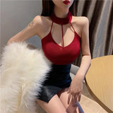 Znbbw Women Slim Knitting Sexy Halter Camisole Tops Female Bodycon Elastic Tanks Sleeveless Basic Solid T shirts Crop Top