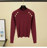 Znbbw Sleeve O-neck High Quality Sweater Shirts With Decorated Buttons Girls Stretchy Crop Tops Autumn Sweaters Pullovers Women