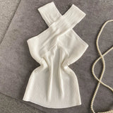 Znbbw Summer Sleeveless Tshirts Women Crossed V-Neck Slim Tank Tops Girl Short Solid T-Shirt Camisole Tees Top