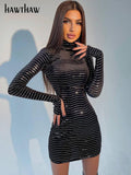Znbbw Women Fashion Autumn Winter Long Sleeve Bodycon Party Club Black Sequin Mini Dress 2023 Wholesale Items For Business