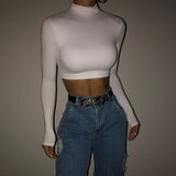 Znbbw Sheath Women Solid Turtleneck Tshirt Autumn Stretch Casual Undershirt Female All-match Street Activity Crop Tops