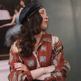 znbbw Spring Vintage Print Oversize Women's Shirt Red Blouse Long Sleeve Ladies Tops Plus Size Button Up Fashion Female Clothing