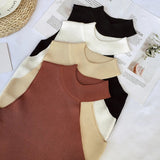 Znbbw Women Halter Neck Off-shoulder Knitted Cropped Tank Tops Female Bodycon Tanks Sleeveless Basic Solid T shirts Tees Camisole