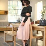 Znbbw Women Fashion High Waist Pleated Solid Color Ankle Length Skirt All-match chiffon Clothing Lady Casual Stretchy Thicken Skirts