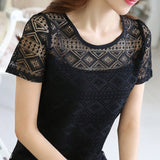 Znbbw Women Clothing Chiffon Blouse Lace Crochet Female Korean Shirts Ladies Blusas Tops Shirt White Blouses slim fit Tops