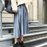 Znbbw Summer 2023 New Fashion Skirt High Waist Velvet Pleated Skirt Women Solid Elastic Waist Skirt Female