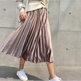 Znbbw Summer 2023 New Fashion Skirt High Waist Velvet Pleated Skirt Women Solid Elastic Waist Skirt Female