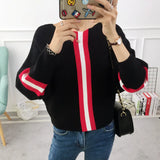 Znbbw New Autumn Winter Women Sweater Pullover Stripe Contrast Color Bat Sleeve Knitted Jumper Loose Short Tops Outwear Pull Femm