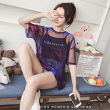Znbbw Hollow Out T Shirt Women Sexy Transparent Summer Tops Ladies Short Sleeve Loose Two set T-Shirts Women Tee Shirt