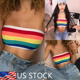 Znbbw New Women Rainbow Seamless Bandeau Crop Tube Top Strapless Wrap Bustier Bra