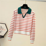 Znbbw v-neck pullover polo sweater women's early autumn all-match tops long-sleeved knitted bottoming sweaters jumpers