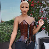 Znbbw Tube Corset Top Sexy See Through Zipper Punk Bodycon Bustiers Gothic Punk Cummerbunds 2023 Spring Harajuku Y2K Clothes