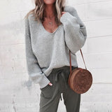 Znbbw Knitted Sweater Women Streetwear V Neck Long Sleeve Pullovers Loose Solid Coat 2023 Autumn Winter Fashion Women's Sweater