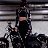 Znbbw Letter Print Turtleneck Top + Leggings Striped Patchwork Fashion Casual Women Fitness Sport Two Pieces Set Tracksuits