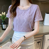 Znbbw Women Blouse Short Sleeve O-Neck Hollow Lace Blouse Shirt Blouse Women Blusas Mujer De Moda 2023 Blouses Top Femme E953