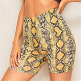 Znbbw Women Summer Shorts New Snake Print High Waist Shorts Elastic Waist Short Trousers Women Trousers Pantalones Cortos Mujer