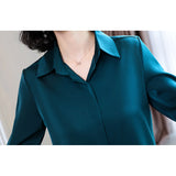 Znbbw Woman Blouses 2023 Office Lady Simplicity Hidden Breasted Silk Satin Shirts For Women Basic Clothing Female Casual Tops