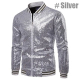 Znbbw Men Male Sequined Stylish Slim Long Sleeve Baseball Jacket Coat Zipper Coat Wedding Party Jacket Tuxedo Suit Coat Night Clubwear