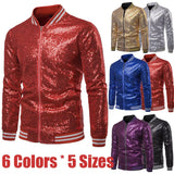 Znbbw Men Male Sequined Stylish Slim Long Sleeve Baseball Jacket Coat Zipper Coat Wedding Party Jacket Tuxedo Suit Coat Night Clubwear