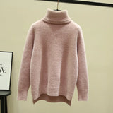 Znbbw winter loose 2024 new high-neck imitation mink velvet split fork thick knitted base sweater women's hedging