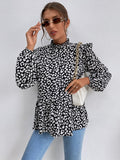 Znbbw Leopard Print Fashion Spring 2023 Blouses Women Long Sleeve Top Keyhole Back Casual Ladies Shirts Elegant