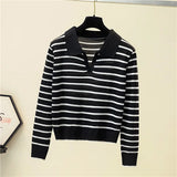 Znbbw v-neck pullover polo sweater women's early autumn all-match tops long-sleeved knitted bottoming sweaters jumpers