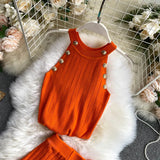 Znbbw Women's Knitting O-neck Off-shoulder Tank Tops Female Bodycon Knitted Buttons Camisole Sleeveless Tee shirts Women