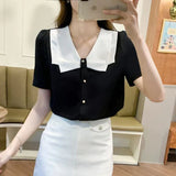 Znbbw Women Black Blouse Short Sleeve V-Neck Chiffon Blouse Shirt Tops Blouse Women Blusas Mujer De Moda 202 Blouses Femme F59