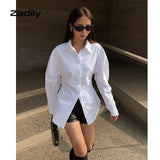 znbbw Spring Streetwear Full Sleeve Women Long Shirt Folds Slim Button White Ladies Blouse Free Shipping Female Shirts Clothe Top