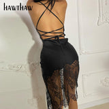 Znbbw Women Summer Sleeveless Backless Bodycon Lace Black Slim Package Hip Dress Sundress 2023 Female Clothing Streetwear