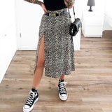 Znbbw Summer Sexy Women High Waist Skirts Wraps Fashion Slim Split Beach Casual Midi Skirt Ladies Leopard Flower Printing Clothing