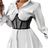Znbbw Waist Corset For Women Lace Up Goth Bustier Top Body Shapewear Mesh Women Metal Chain Straps Female Stretchy Wide Belt